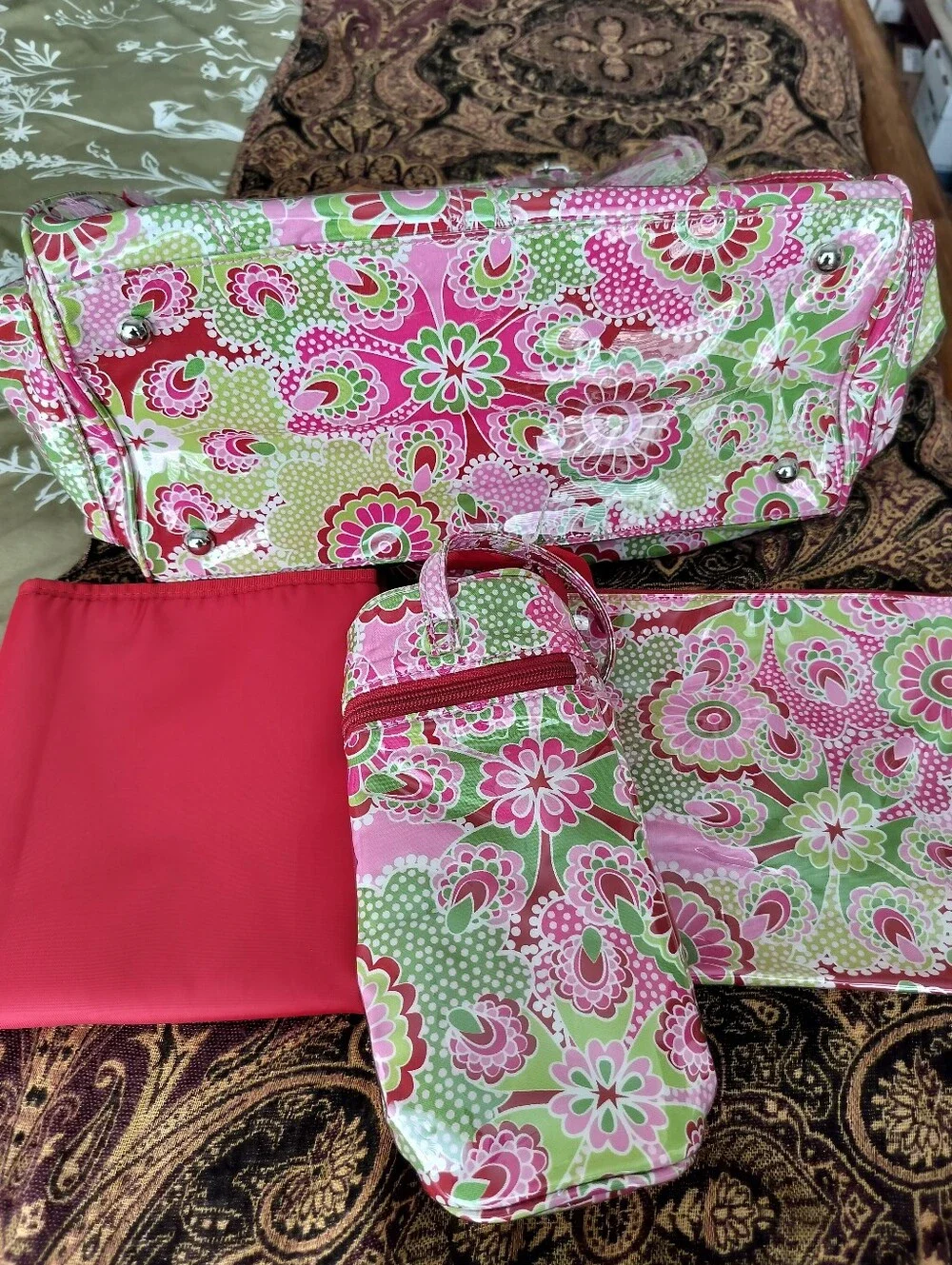 Kalencom Laminated Buckle Diaper Bag Set - Gypsy Paisley Cotton Candy NWOT 2012